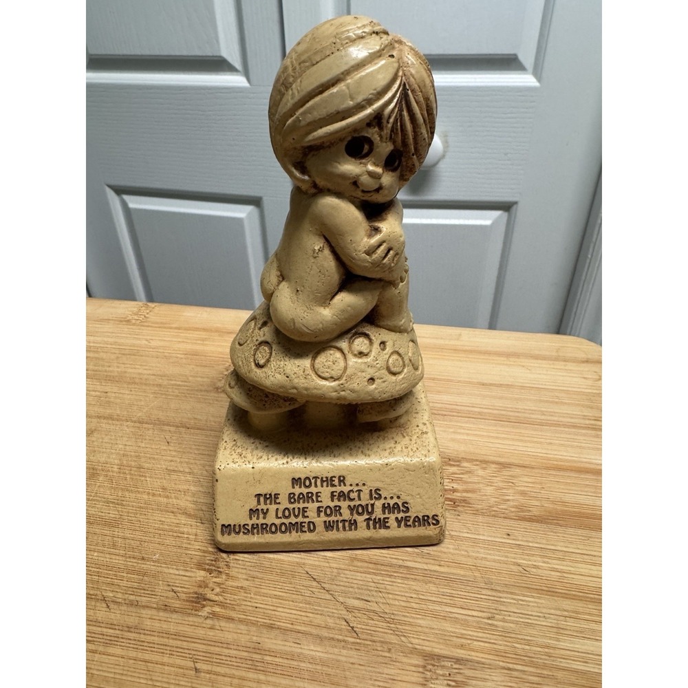 VTG 1974 Paula Figurine W-401 Girl On Mushroom " Mother My Love For You..."